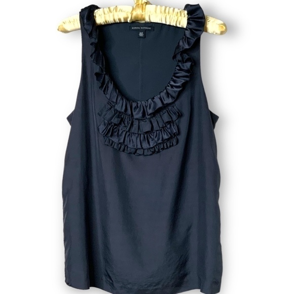 BANANA REPUBLIC 100% Silk Navy Blue Ruffle Bib Tank Top Fully Lined US Sz S - Picture 3 of 7